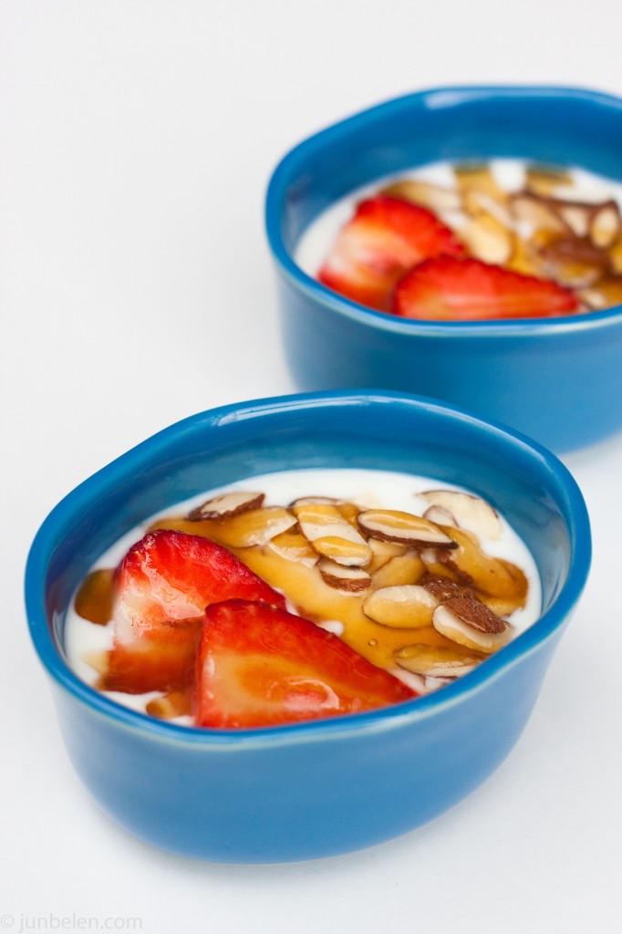 Yogurt with Honey, Almonds and Strawberries